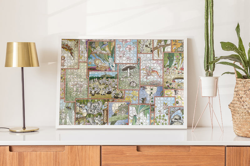  1000-piece jigsaw puzzle featuring the iconic Australian children's book characters of May Gibbs in a charming patchwork design.