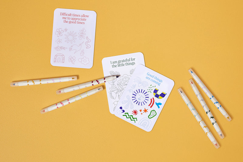 Embrace Self-Improvement with Colourable Affirmation Cards! Experience personal growth and transformation with our Colour Your Own Affirmation Cards. Colouring and repeating these affirmations daily is a small step that yields remarkable results. These cards, with their wooden stand, are your daily dose of positivity and motivation.