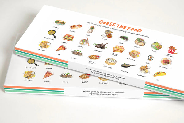 A colorful game board featuring various food illustrations. Play the 'Guess a Food' board game now
