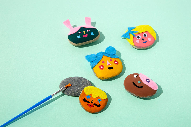 Unlock the magic of rock painting with our all-inclusive Kids' Rock Painting Kit! Inside, you'll discover everything you need to transform plain rocks into captivating characters. With 6 rocks, paint markers, sticker and stencil sheets, colorful felt, paint pots, a paintbrush, glue, and googly eyes, you'll embark on an artistic journey filled with endless possibilities!
