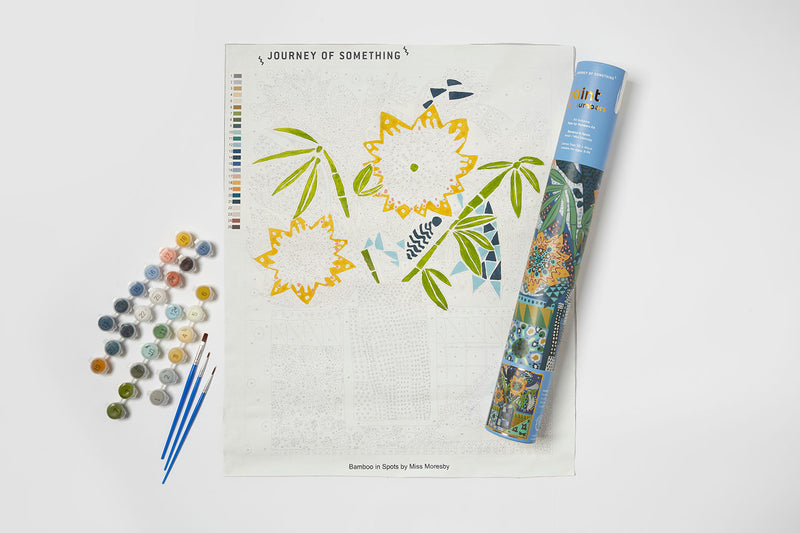 Unleash your inner artist with our Paint by Numbers kit featuring a beautiful bamboo and spots design. Get everything you need to create a stunning painting, even if you're a beginner. Buy now and start your creative journey!